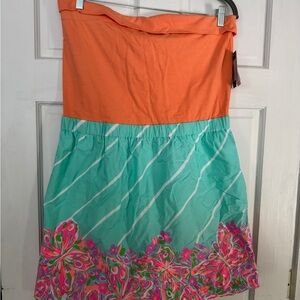 Lilly Pulitzer Fleur Dress Lined Strapless Dress with Pink Floral Design XL NEW